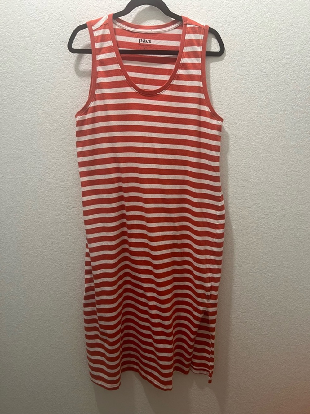 Pact Organic Cotton Coral Stripe Sleeveless Midi Dress Larger